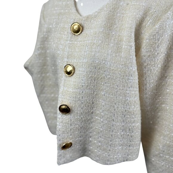 H&M Cream Tweed Cropped Jacket with Gold Buttons – Size Large - Picture 3 of 8